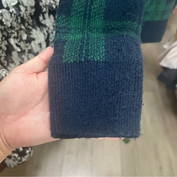OLD NAVY Green Plaid Wool Blend Sweater Ribbed Pullover Chunky Warm Long Sleeves - Picture 3 of 6